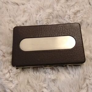 Vintage Leather-Wrapped, Brass-Frame Card Case with Spring loaded inner Hinges